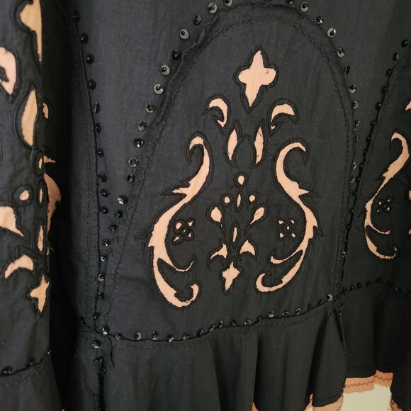 Cordelia Black Peach Midi Skirt Goth Steampunk Retro Feminine Ruffles Lace Up M - Picture 4 of 13